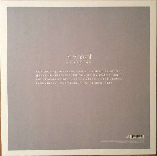 Image of Back Cover of LP - VG+/VG - ST. VINCENT, Marry Me (Beggars Banquet; BBQLP254, US 2000s Reissue, Textured Sleeve, Insert), ,  - 2726159E