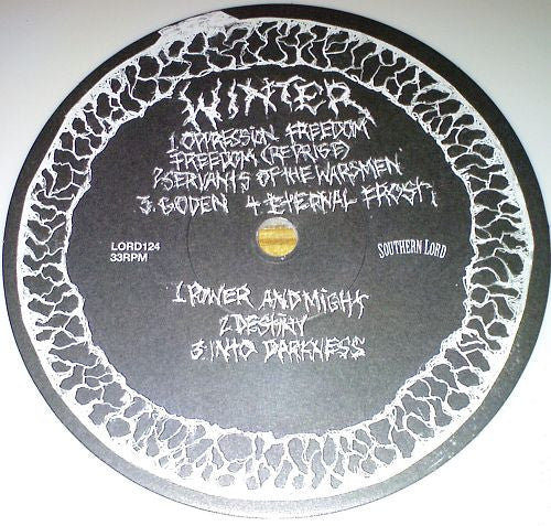 Image of Label Cover of LP - VG+/EX - WINTER, Into Darkness (Southern Lord ; LORD124, US 2011 Reissue, Textured Gatefold Sleeve, Booklet, White Vinyl), Slight Split In Rear Top Seam,  - 2726143E