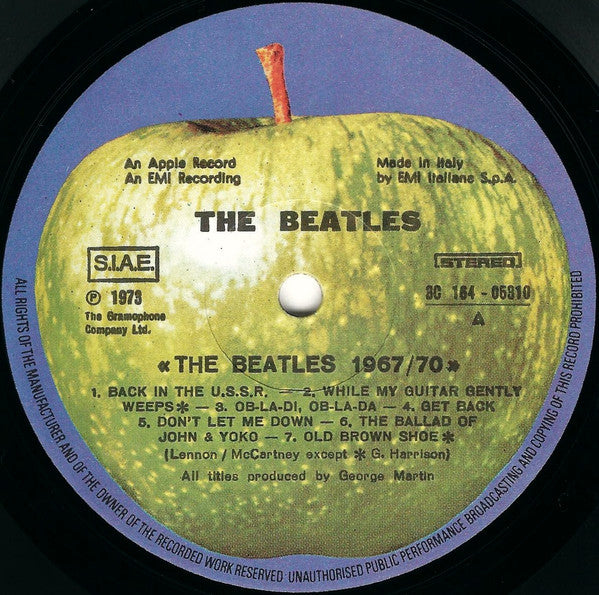 Image of Label Cover of 2xLP - VG/VG - THE BEATLES, 1967-1970 (Apple; 3C 164-05309/10, Italy 1975, Gatefold, NO Inners), ,  - 2726195E