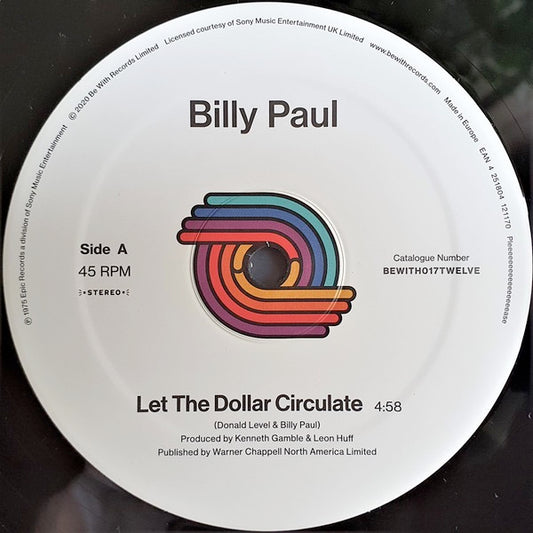 Image of Front Cover of 12" - /VG+ - BILLY PAUL, Let The Dollar Circulate (Be With Records; BEWITH017TWELVE, UK 2020, Plain Sleeve), Clean copy!, A	Let The Dollar CirculateB	East - 2716266C
