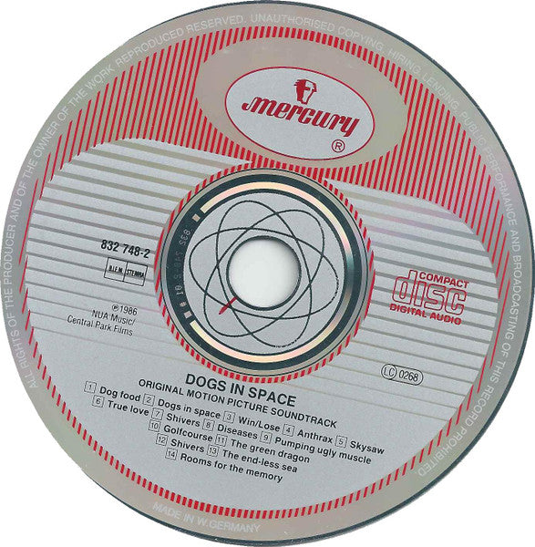Image of Label Cover of CD - VG+/VG+ - VARIOUS, Dogs In Space (Original Motion Picture Soundtrack) (Phonogram; 832 748-2, Europe 1986, Jewel Case, Booklet), Light wear markings across disc. Will not affect play.,  - 2736102E