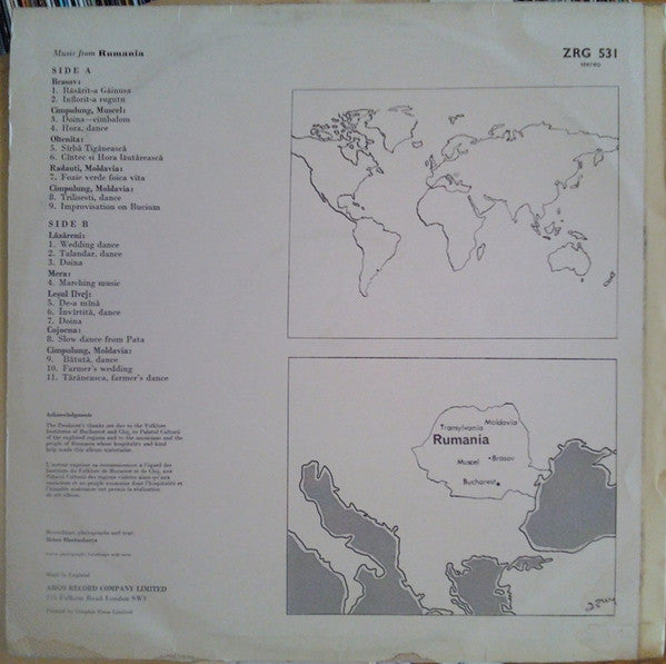 Image of Back Cover of LP - G+/VG - DEBEN BHATTACHARYA, Music From Rumania (Argo; ZRG 531, UK 1967, Laminated Gatefold Sleeve), Sleeve creased, worn, with laminate lift in places. Reverse stained and scuffed, some mottling too,  - 2716244C