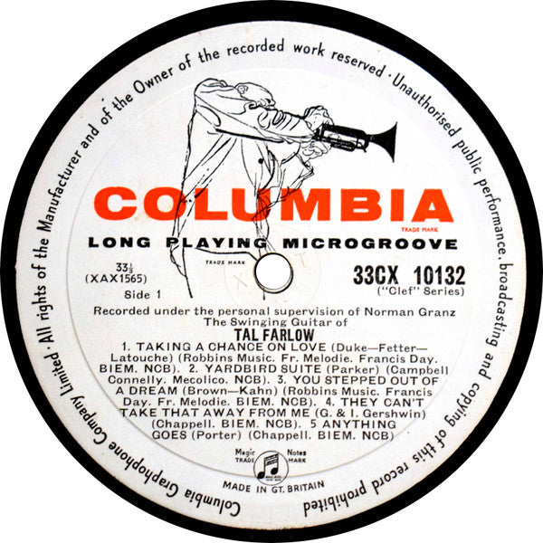 Image of Label Cover of LP - G/G+ - TAL FARLOW, The Swinging Guitar Of Tal Farlow (Columbia; 33CX 10132, UK 1958, Mono), Tear On Front Sleeve,  - 2746155S
