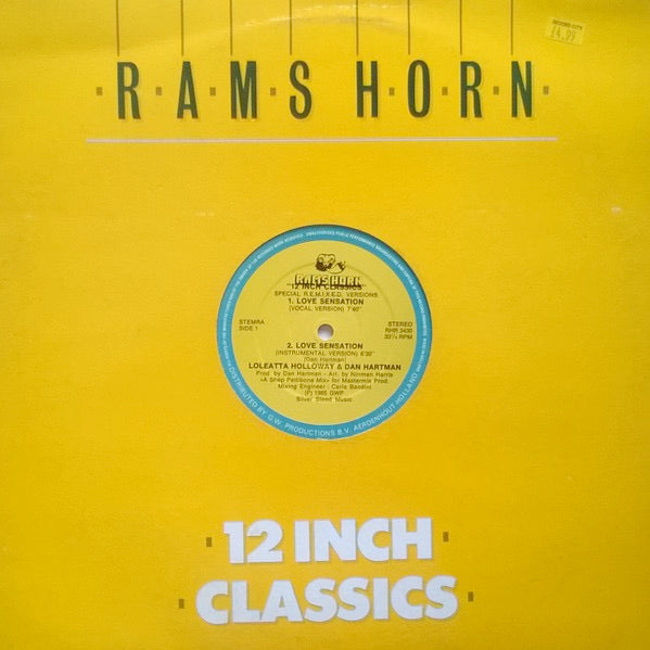 Image of Front Cover of 12" - VG+/VG - LOLEATTA HOLLOWAY & DAN HARTMAN, Love Sensation (Special R.E.M.I.X.E.D. Versions) (Rams Horn Records; RHR 3430, 	Netherlands 1985 Reissue, Company Sleeve), Light Marks only.,  - 2716274C