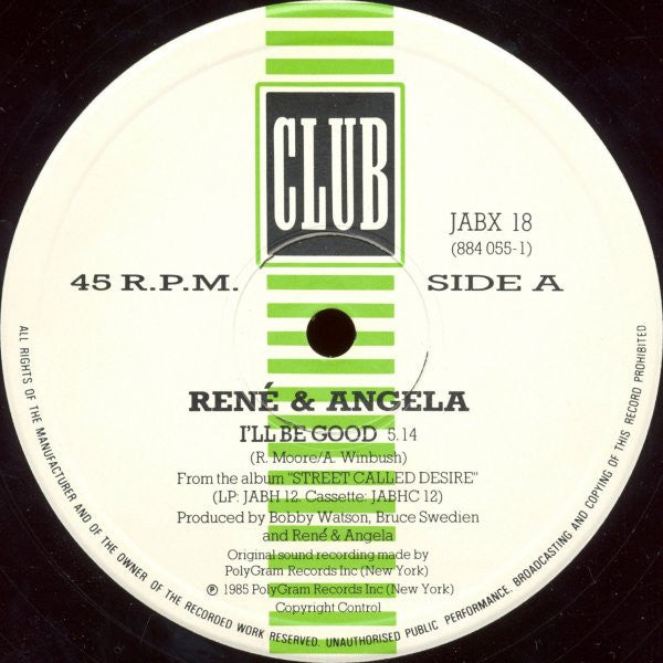 Image of Label Cover of 12" - VG/VG - REN  AND ANGELA, I'll Be Good (Club; JABX 18, UK 1985, Picture Sleeve), , A	I'll Be Good (Full Version)B	You Don't Have To Cry - 2716246C