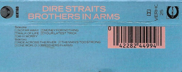 Image of Back Cover of Cassette - VG+/VG+ - DIRE STRAITS, Brothers In Arms (Vertigo Paper Labels; VERHC 25, UK 1985, Shell Without Polygram Logo), ,  - 2716251C