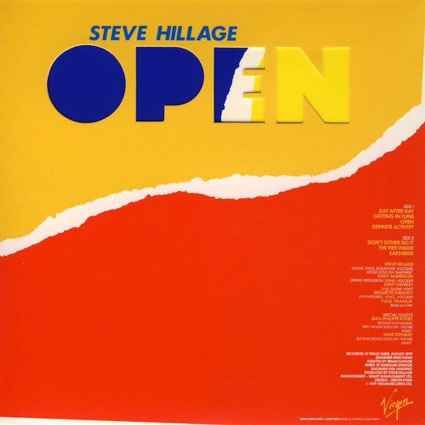 Image of Back Cover of CD - VG+/VG+ - STEVE HILLAGE, Open (Virgin; VJCP-68804, Japan 2007, Card Sleeve, Inner), ,  - 2736038E