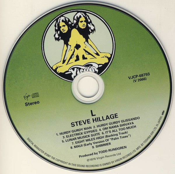 Image of Label Cover of CD - VG+/VG+ - STEVE HILLAGE, L (Virgin; VJCP-68793, Japan 2007, Card Sleeve, Insert), ,  - 2736039E