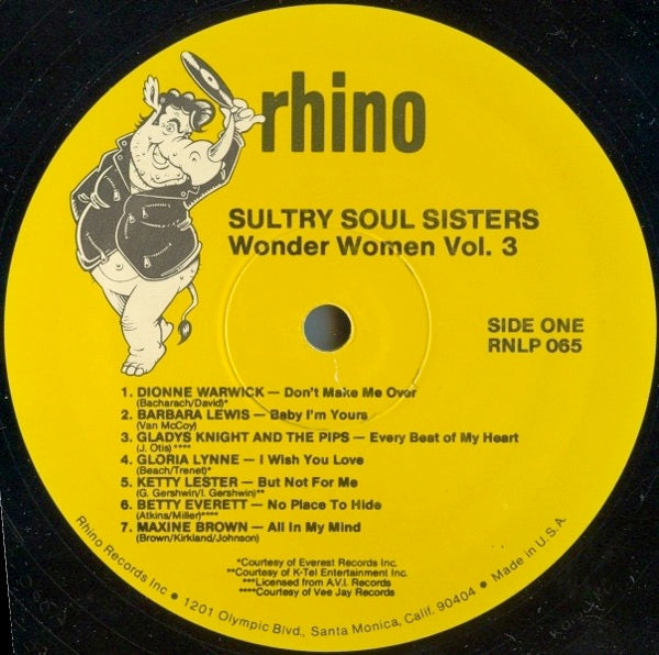 Image of Label Cover of LP - VG/VG+ - VARIOUS, Sultry Soul Sisters - Wonder Women Vol. 3 (Rhino Records; RNLP 065, US 1984), Disc is clean!,  - 2716306C