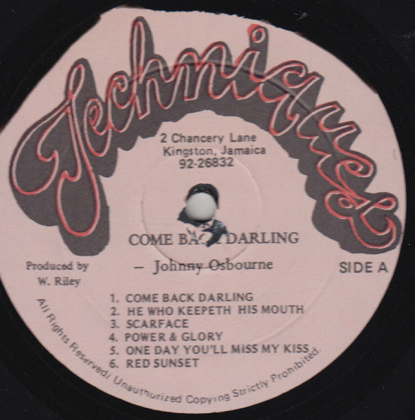 Image of Label Cover of LP - G+/VG - JOHNNY OSBOURNE AND THE SENSATIONS WITH BORIS GARDNER AND THE LOVE PEOPLE, Come Back Darling (Techniques; none, Jamaica ), Sleeve has general wears and sticker at front.,  - 2746163S
