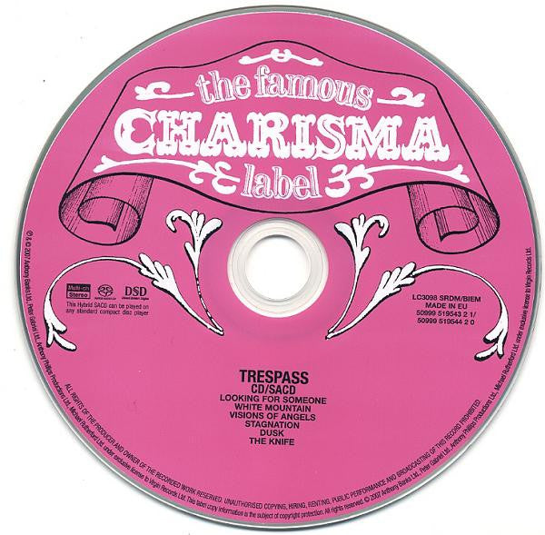 Image of Label Cover of 2xSACD - VG+/VG+ - GENESIS, Trespass (Charisma; 5099951954321, Europe , Jewel Case, SACD + DVD), ,  - 2736128E