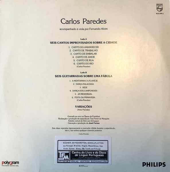 Image of Back Cover of LP - VG/VG - CARLOS PAREDES, Concerto Em Frankfurt (Philips; 812 599-1, Portugal 1983), Old sticker on rear sleeve,  - 2716290C