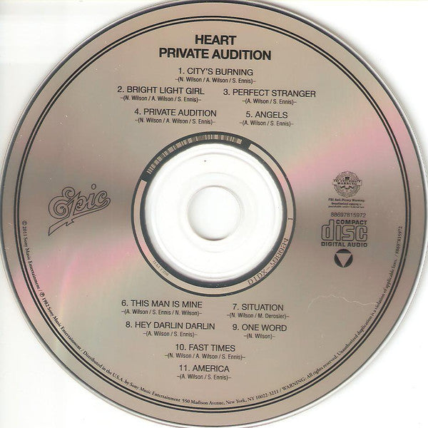 Image of Label Cover of CD - VG+/VG+ - HEART, Private Audition (Epic; 88697815972, US 2011, Jewel Case), ,  - 2736130E