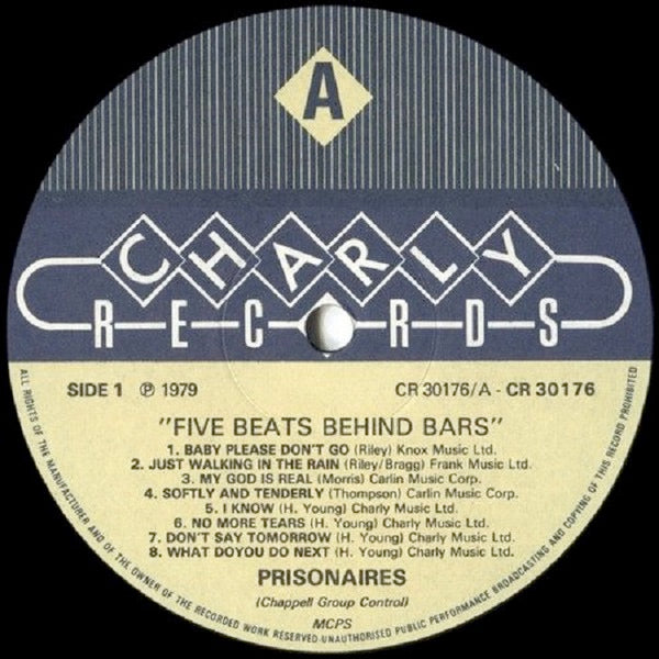 Image of Label Cover of LP - VG+/VG+ - THE PRISONAIRES, Five Beats Behind Bars (Charly Records; CR30176, UK 1979), ,  - 2716315C