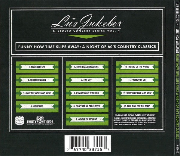 Image of Back Cover of CD - VG+/VG+ - LUCINDA WILLIAMS, Funny How Time Slips Away: A Night Of 60's Country Classics (Highway 20 Records; H20010, Europe 2021 Reissue, Fold Over Sleeve), ,  - 2716359C