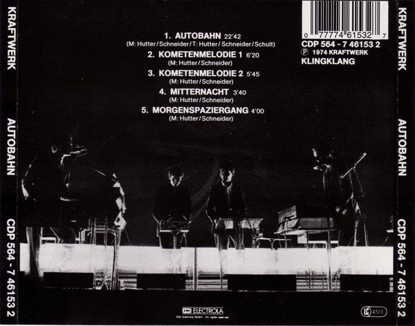 Image of Back Cover of CD - VG+/VG - KRAFTWERK, Autobahn (Kling Klang; CDP 564 - 7 46153 2, Europe 2009 Reissue, Jewel Case), ,  - 2716362C