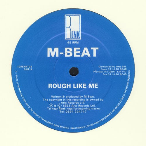Image of Label Cover of 12" - G+/G+ - M-BEAT, Rough Like Me / Dark Dub (Renk Records; 12RENKT26, UK 1993, Company Sleeve), Light marks only, minor warp, plays well.,  - 2726274E