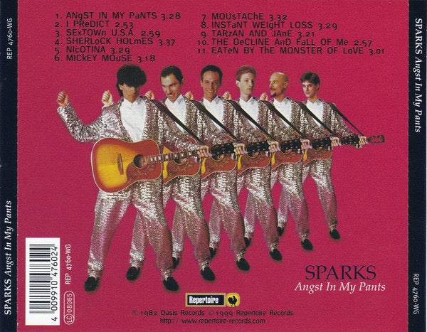 Image of Back Cover of CD - VG+/VG+ - SPARKS, Angst In My Pants (Repertoire Records; REP 4760-WG, Germany 1999 Reissue, Jewel Case), ,  - 2716420C