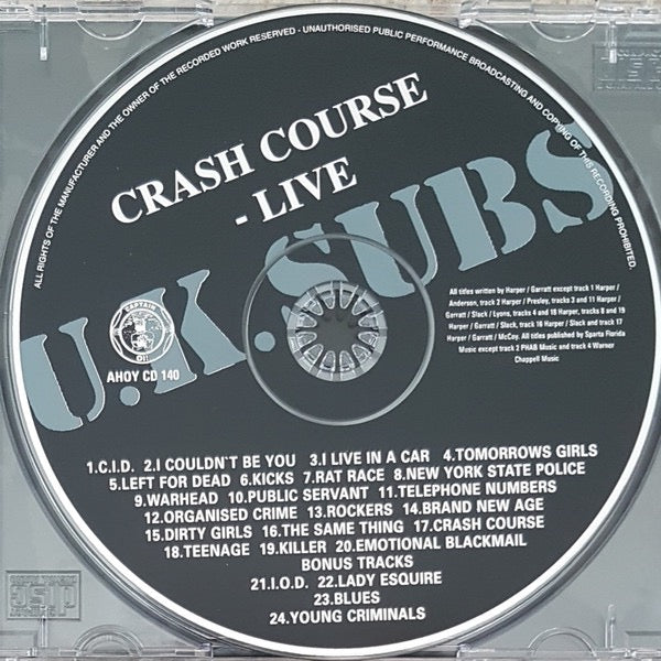 Image of Label Cover of CD - VG+/VG+ - U.K. SUBS, Crash Course - Live (Captain Oi!; AHOY CD 140, UK 2000 Reissue, Jewel Case), ,  - 2716452C