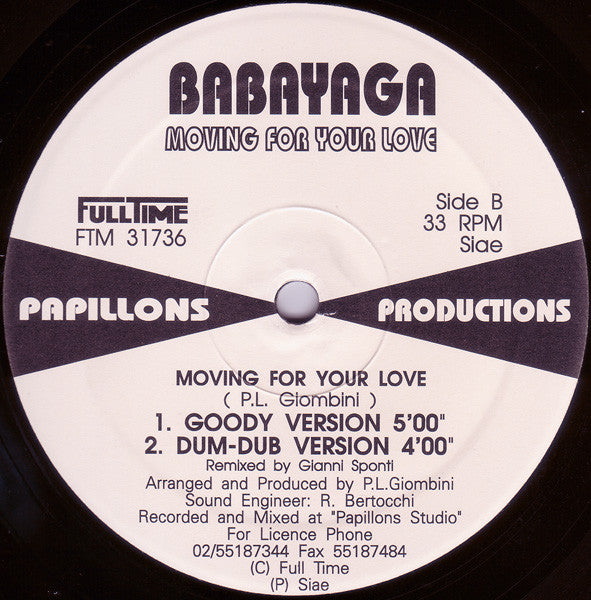 Image of Back Cover of 12" - /VG+ - BABAYAGA, Moving For Your Love (Full Time Records; FTM 31736, Italy 1993), ,  - 2746207S