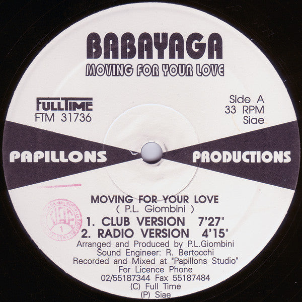 Image of Front Cover of 12" - /VG+ - BABAYAGA, Moving For Your Love (Full Time Records; FTM 31736, Italy 1993), ,  - 2746207S