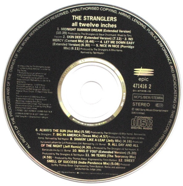 Image of Label Cover of CD - VG+/VG+ - THE STRANGLERS, All Twelve Inches (Epic; 471416 2, Europe 1992, Jewel Case), ,  - 2716453C