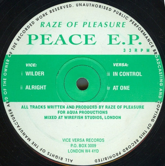Image of Front Cover of 12" - /G+ - RAZE OF PLEASURE, Peace E.P. (Vice Versa Records; VVR RP 002, UK 1992), ,  - 2746221S