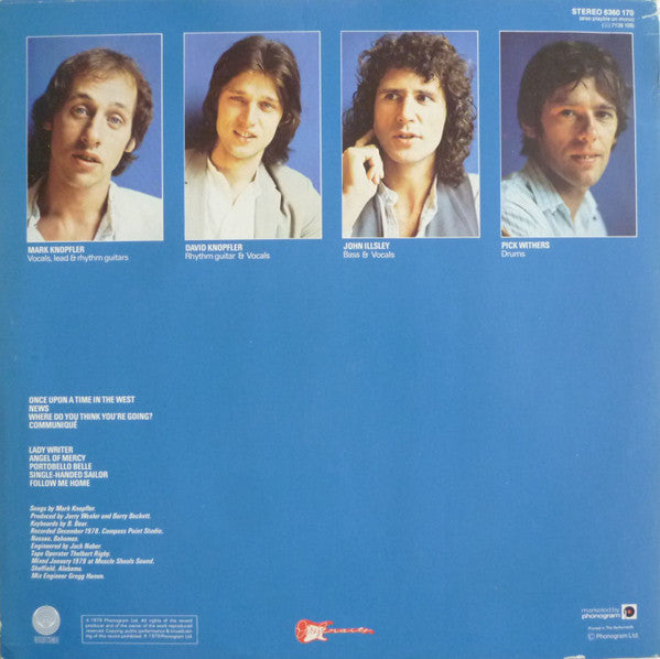 Image of Back Cover of LP - VG/VG - DIRE STRAITS, Communiqu  (Vertigo; 6360 170, Netherlands 1979, Embossed Sleeve, Inner), Slight matrix variation. Light marks only. Edge and ring wear, small staining on front of sleeve, creasing. ,  - 2726249E