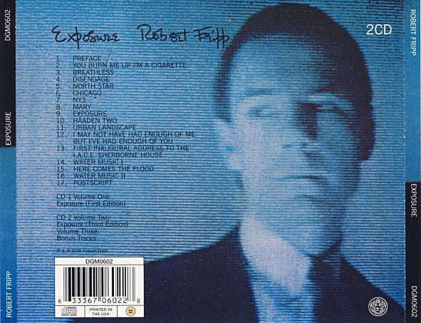 Image of Back Cover of 2xCD - VG+/VG+ - ROBERT FRIPP, Exposure (Discipline Global Mobile; DGM0602, US 2006 Reissue, Double CD Case), ,  - 2716423C