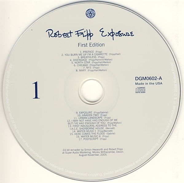 Image of Label Cover of 2xCD - VG+/VG+ - ROBERT FRIPP, Exposure (Discipline Global Mobile; DGM0602, US 2006 Reissue, Double CD Case), ,  - 2716423C