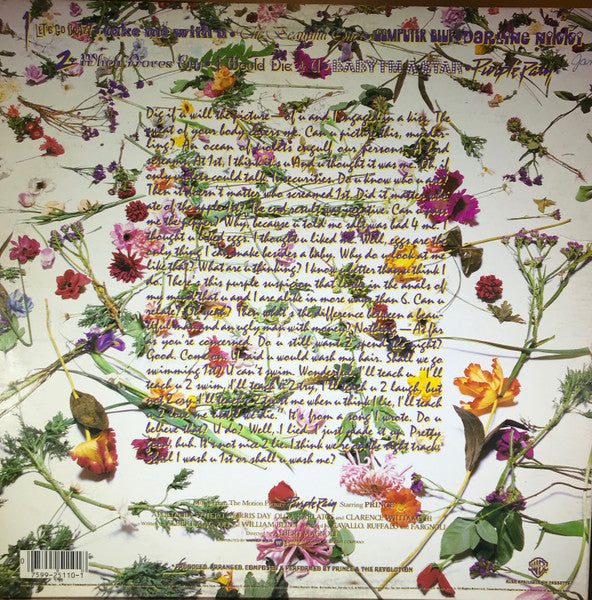 Image of Back Cover of LP - VG/G+ - PRINCE AND THE REVOLUTION, Purple Rain (Warner Bros. Records; 25110-1, US 1984, Inner, No Poster, Jacksonville Pressing), Scuffs and hairlines all over disc. Corner wear, creasing. Seam splitting and light staining to inner. ,  - 2726246E