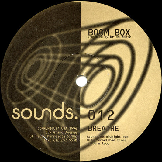 Image of Front Cover of 12" EP - /G+ - BOOM BOX, Breathe (Sounds.; sounds. 012, US 1996, Plain Sleeve), Light marks only., AKA Brian Zentz!! - 2726278E