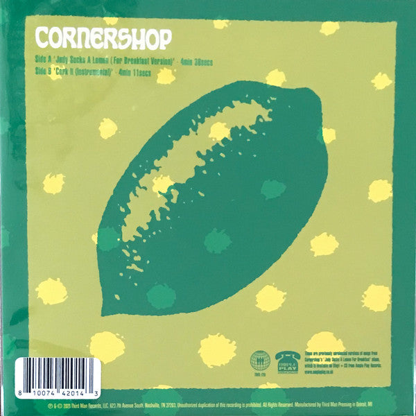 Image of Back Cover of 7" - VG+/VG+ - CORNERSHOP, Judy Sucks A Lemon (Third Man Records; TMR-720, US 2021, Fold Over Sleeve), ,  - 2716432C