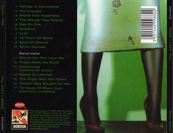 Image of Back Cover of CD - VG+/VG+ - DALEK I LOVE YOU, Dalek I Love You (Korova; KODE1016, UK & Europe 2007 Reissue, Jewel Case), ,  - 2716470C