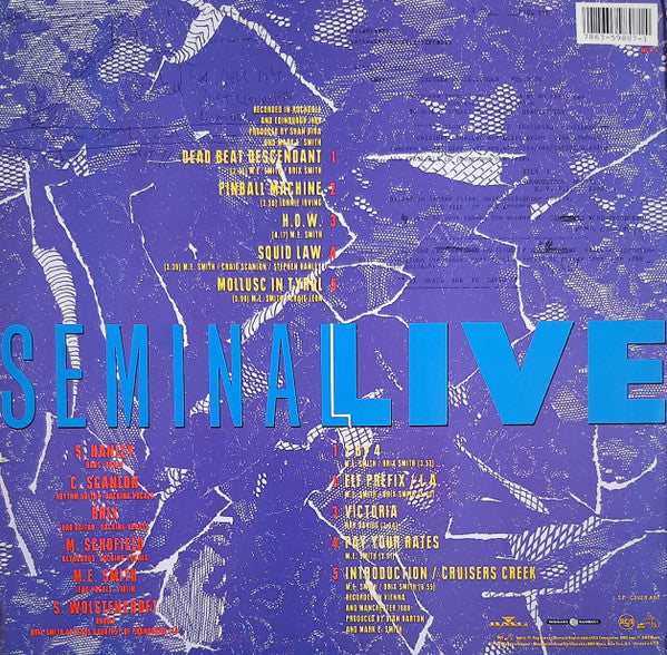 Image of Back Cover of LP - VG/VG - THE FALL, Seminal Live (Beggars Banquet; 9807-1-H, US 1989), Strong VG - handful of light marks only.  Some damage along half of bottom edge, notch cut. ,  - 2726339E