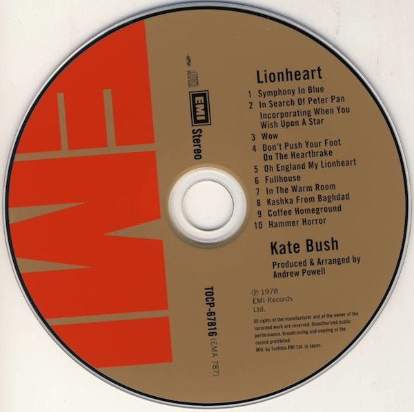 Image of Label Cover of CD - VG+/VG+ - KATE BUSH, Lionheart (EMI; TOCP-67816, Japan 2005 Reissue, Gatefold Card Sleeve, Inner & Insert, No Obi), ,  - 2716516C