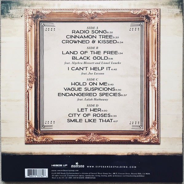 Image of Back Cover of 2xLP - VG+/VG - ESPERANZA SPALDING, Radio Music Society (Heads Up International; 0888072337626, Europe 2012, Gatefold, Insert, 180 Gram Vinyl), Strong VG - light marks only!,  - 2716507C