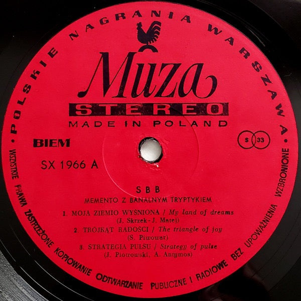 Image of Label Cover of LP - VG/VG - SBB, Memento Z Banalnym Tryptykiem (Polskie Nagrania Muza; SX 1966, Poland 1981), Strong VG,  - 2716498C