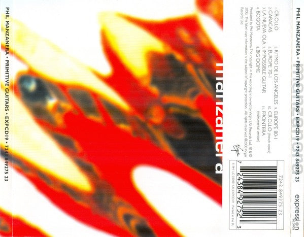 Image of Back Cover of CD - VG+/VG - PHIL MANZANERA, Primitive Guitars (Expression Records; EXPCD 19, Europe 2000 Reissue, Jewel Case), ,  - 2716518C