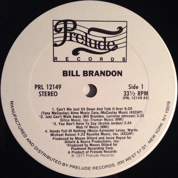 Image of Label Cover of LP - VG/VG - BILL BRANDON, Bill Brandon (Prelude Records; PRL 12149, US 1977, Pasteback Sleeve), Shelf and corner wear to sleeve. Solid VG across the board.,  - 2716509C