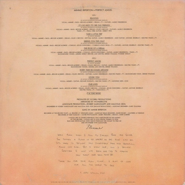 Image of Back Cover of LP - VG/VG - MINNIE RIPERTON, Perfect Angel (Epic; KE 32561, US 1974), Shelf and spine wear to sleeve. Light hairlines to disc.,  - 2716510C