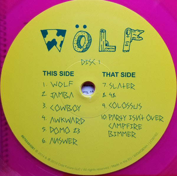 Image of Label Cover of LP - VG+/VG+ - TYLER, THE CREATOR, Wolf (Odd Future Records; 88765493061, Europe 2014 Reissue, Gatefold, 2 Inners & Insert, Pink Translucent Vinyl, NO CD), ,  - 2746247S