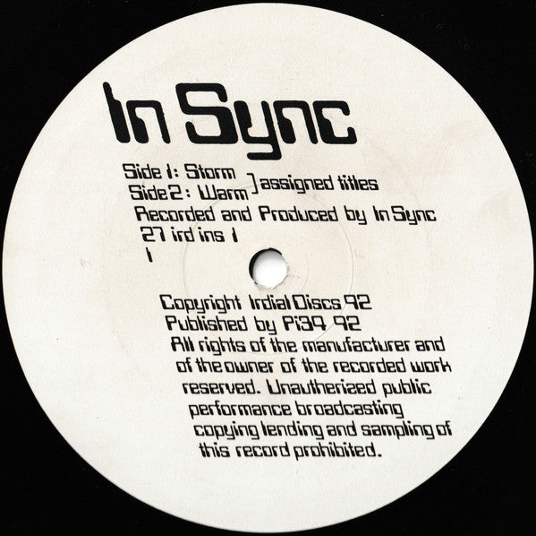 Image of Front Cover of 12" - /VG+ - IN SYNC, Storm (Irdial Discs; 27 ird ins 1, UK 1992, Company Sleeve), original company sleeve,  - 2746167S