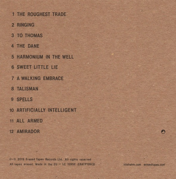 Image of Back Cover of CD - VG+/VG+ - NILS FRAHM, All Encores (Erased Tapes Records; ERATP126CD, UK 2019, Card Sleeve, Inner), ,  - 2816017C