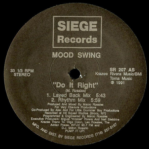 Image of Front Cover of 12" - /VG+ - MOOD SWING, Do It Right (Siege Records; SR 207, US 1991), ,  - 2846047S