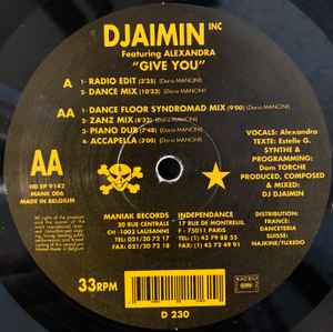Image of Label Cover of 12" - VG+/VG - DJAIMIN, Give You (Maniak Records ; MANK 006, Switzerland 1992, Company Sleeve), light marks only. original company sleeve w/ hype stickers,  - 2846051S