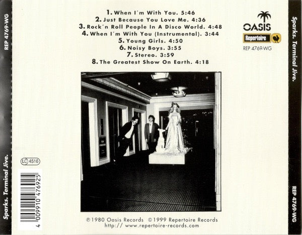 Image of Back Cover of CD - VG+/VG+ - SPARKS, Terminal Jive (Repertoire Records; REP 4769-WG, Germany , Jewel Case), ,  - 2816023C