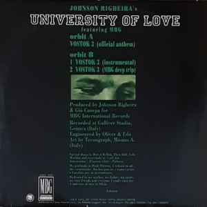 Image of Back Cover of 12" - VG+/VG+ - UNIVERSITY OF LOVE FEATURING MBG, Vostok 3 (MBG International Records ; MBG 692, Italy 1992, Picture Sleeve), one faint scuff - still VG+. sleeve in great shape!,  - 2846052S