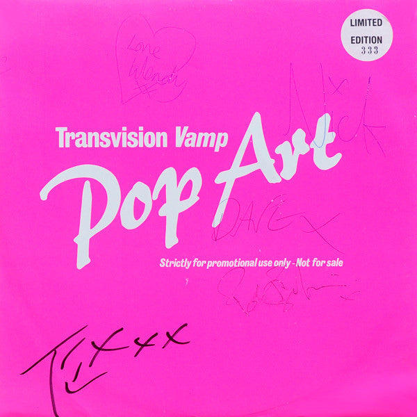 Image of Front Cover of LP - VG/ - TRANSVISION VAMP, Pop Art (MCA Records; MCF 3421, UK 1988, Promo, Sleeve ONLY, SIGNED by full band, Numbered), NO LP - Cover Only, No. 053,  - 2846007S