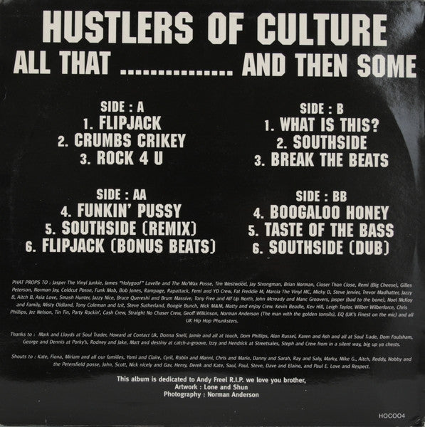 Image of Back Cover of 2xLP - VG/VG+ - HUSTLERS OF CULTURE, All That.....And Then Some (HOC Music; HOC 004, UK 1993, Picture Sleeve), ,  - 2826007E